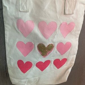 Canvas Tote with Pink and Red Heart Design